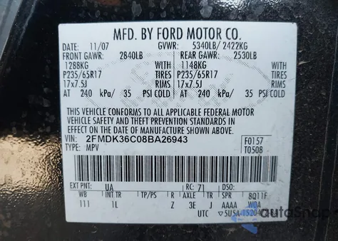 2008 Ford Edge Se from USA, damaged, VIN 2FMDK36C08BA26943
